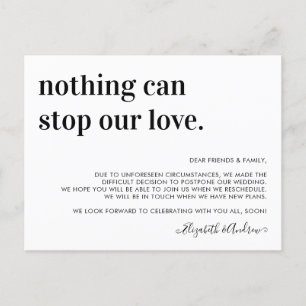 Carte Postale Faire-part Report de mariage, rien n'arrête l'amour