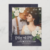 Carte Postale Faire-part Report de notre date Élégante photo de mariage ajo (Devant / Derrière)