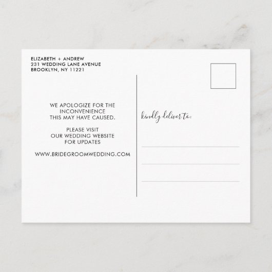 Carte Postale Faire-part Report mariage Changement de date Recommencer (Dos)