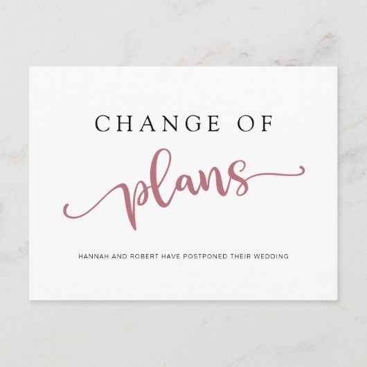 Carte Postale Faire-part Report mariage Changement de régime Rose Noir (Devant)