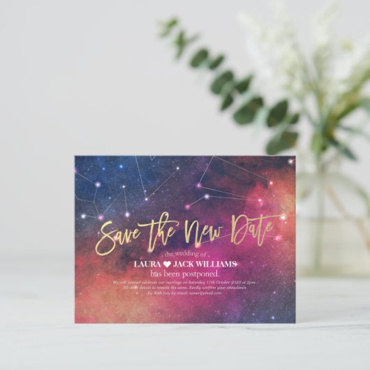 Carte Postale Faire-part Report mariage Enregistrer la nouvelle date Galaxy (Debout devant)
