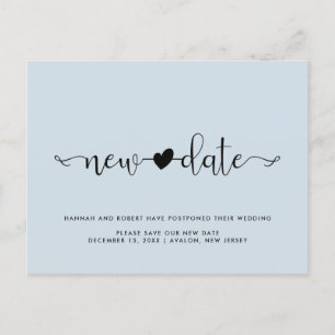 Carte Postale Faire-part Report mariage Nouvelle Date Coeur Dusty Bleu