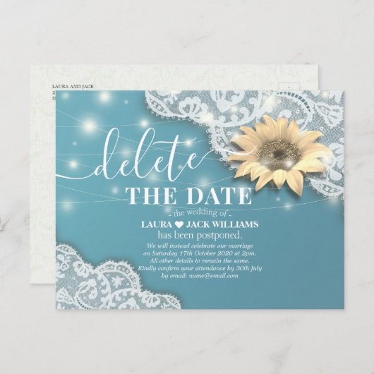 Carte Postale Faire-part Report mariage Supprimer La Date Sunflower (Devant / Derrière)