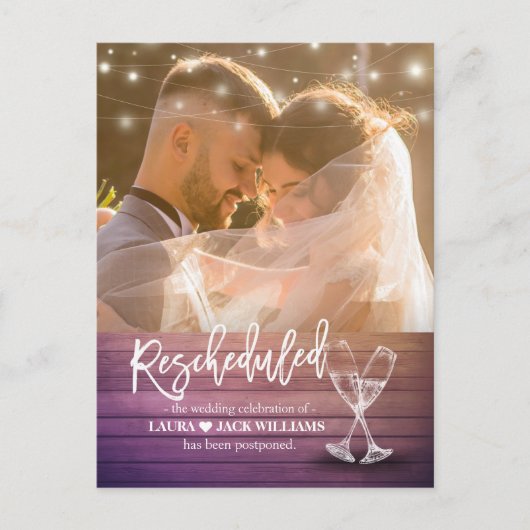 Carte Postale Faire-part Report reprogrammé du Mariage Changement de plan (Devant)