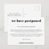 Carte Postale Faire-part Report simple de mariage typographique blanc (Devant / Derrière)