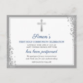 Carte Postale Faire-part reportée Argent première communion sain (Devant)