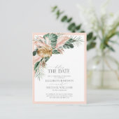 Carte Postale Faire-part Reporter la Date Rose Pâle Mariage Tropical Bohème (Debout devant)