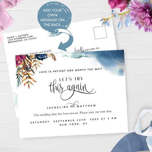 Carte Postale Faire-part Reprenons, Changement de Plans Mystic Annou