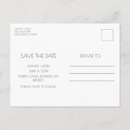 Carte Postale Faire-part République Dominicaine Mariage de plage Enregistre (Dos)