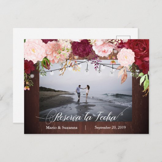 Carte Postale Faire-part Reserva la Fecha Enregistrer la date Bois espagnol (Devant / Derrière)