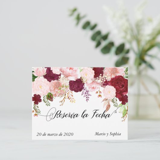 Carte Postale Faire-part Reserva La Fecha Enregistrer La Date Bourgogne ros (Debout devant)