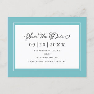 Carte Postale Faire-part Réservez la date   Aqua Bleu Vert Mariage Élégant