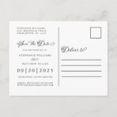 Carte Postale Faire-part Réservez la date | Dusty Blue Mariage Élégant Scri (Dos)
