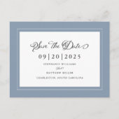 Carte Postale Faire-part Réservez la date | Dusty Blue Mariage Élégant Scri (Devant)