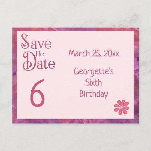 Carte Postale Faire-part Réservez la date pour les 6 ans d'une fille (Devant)