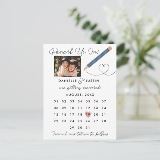 Carte Postale Faire-part "Réservez-nous une date" Calendrier moderne Enregi (Debout devant)