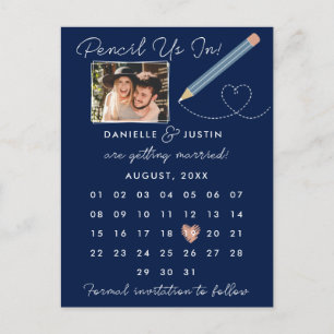 Carte Postale Faire-part "Réservez-nous une date" Calendrier moderne Enregi