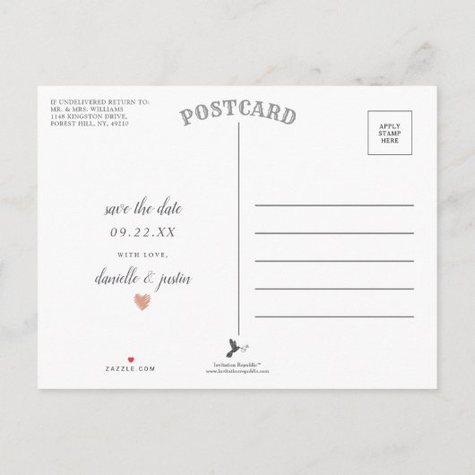 Carte Postale Faire-part "Réservez-nous une date" Calendrier moderne Enregi (Dos)