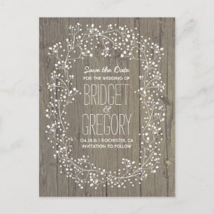 Carte Postale Faire-part Respiration du bébé Bois rustique Sauvez la date