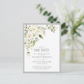 Carte Postale Faire-part Retarder la date Blanc Floral Mariage (Debout devant)