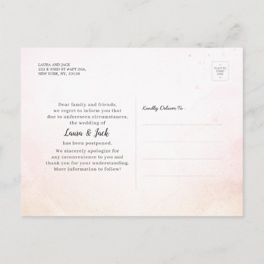 Carte Postale Faire-part Retarder notre date Elegant Mariage Postponement p (Dos)