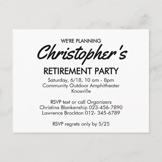 Carte Postale Faire-part Retirement Party Replaceable Photo Save The Date (Dos)