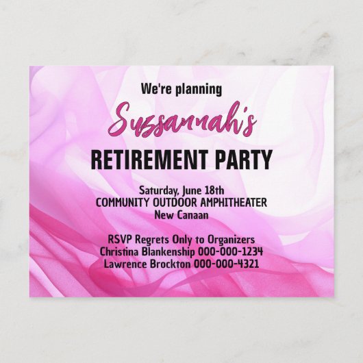 Carte Postale Faire-part Retirement Party Save The Date Pink Abstract (Dos)