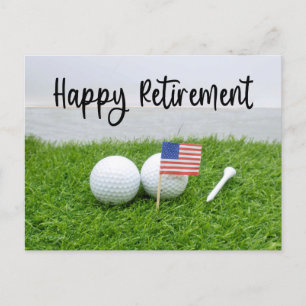 Carte Postale Faire-part Retraite Heureuse de Golf balle et drapeau de l'Am