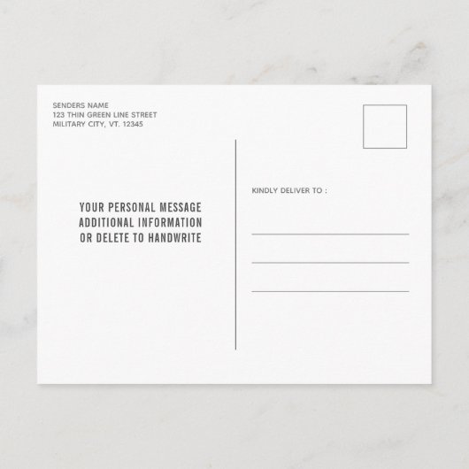 Carte Postale Faire-part Retraite militaire ligne verte fine de l'armée (Dos)