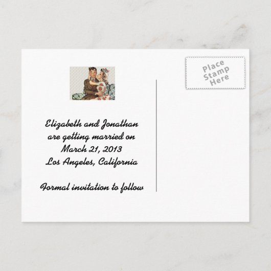 Carte Postale Faire-part Retro 1940s Kissing Couple Enregistrer la date (Dos)