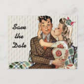 Carte Postale Faire-part Retro 1940s Kissing Couple Enregistrer la date (Devant)