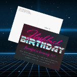 Carte Postale Faire-part Retro 80s Flashback Anniversaire<br><div class="desc">Neon "Flashback" sur 80s style arrière - plan et chrome brillant "Anniversaire" dans le type futuriste. Customisez avec vos détails à l'avant et à l'arrière; ajoutez plus de photos et/ou de texte à l'arrière,  affichées sur carte postale,  transférez sur invitation standard ou trouvez-en une dans mon magasin.</div>