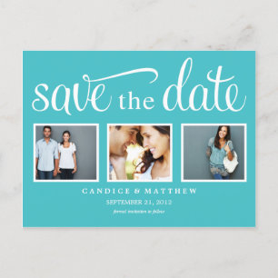 CARTE POSTALE FAIRE-PART RETRO BLEU ENREGISTRER LA DATE D'ANNONCE