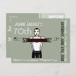 Carte Postale Faire-part Retro Bodybuilding 70th Birthday Enregistrer la da