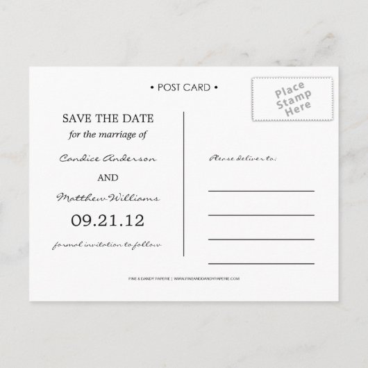 CARTE POSTALE FAIRE-PART RETRO | ENREGISTREZ LA DATE (Dos)