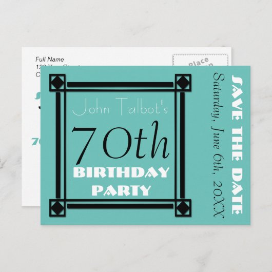 Carte Postale Faire-part Retro Frame 70e anniversaire fête Enregistrer la d (Devant / Derrière)