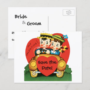 Carte Postale Faire-part Retro Girl and Boy in Car, Vintage Enregistrer la 
