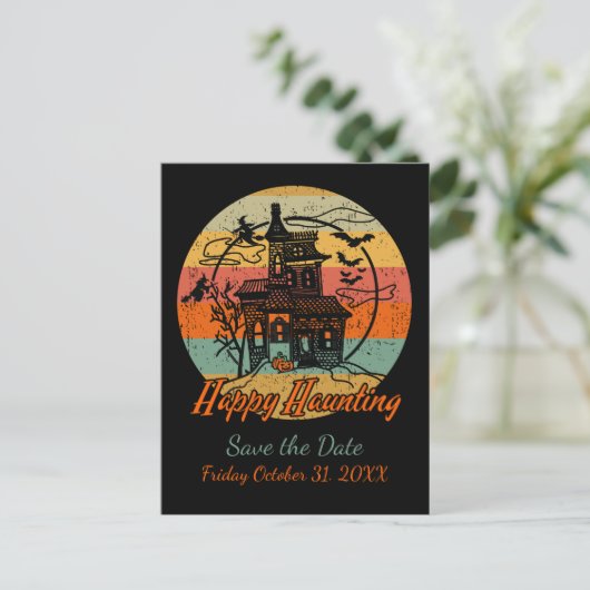 Carte Postale Faire-part Retro Halloween Happy Haunting Haunting Haunting H (Debout devant)