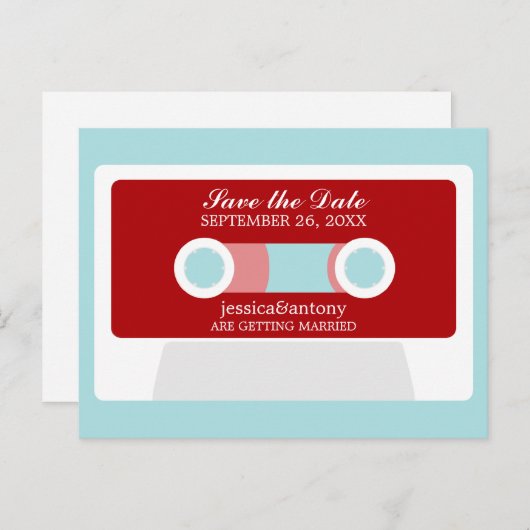 Carte Postale Faire-part Rétro Mariage Mixtape Enregistrer la date (Devant / Derrière)