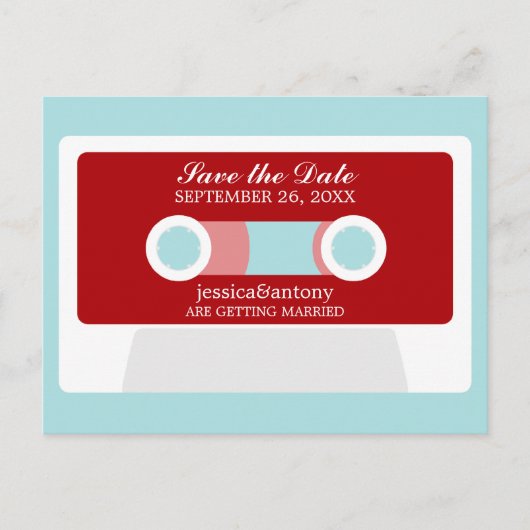 Carte Postale Faire-part Rétro Mariage Mixtape Enregistrer la date (Devant)