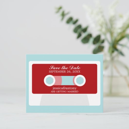 Carte Postale Faire-part Rétro Mariage Mixtape Enregistrer la date (Debout devant)