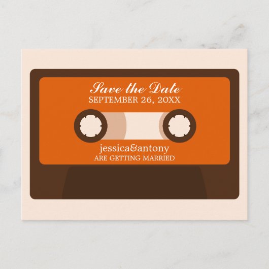 Carte Postale Faire-part Rétro Mariage Mixtape Enregistrer la date (Devant)