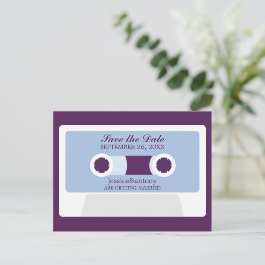 Carte Postale Faire-part Rétro Mariage Mixtape Enregistrer la date (Debout devant)