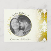 Carte Postale Faire-part Rétro Or Vert Damassé Enregistrer la Date Photo (Devant)