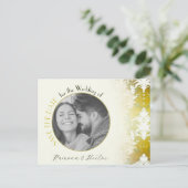 Carte Postale Faire-part Rétro Or Vert Damassé Enregistrer la Date Photo (Debout devant)