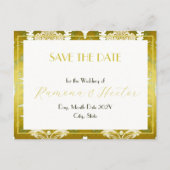 Carte Postale Faire-part Rétro Or Vert Damassé Étape à Sauvegarder (Devant)