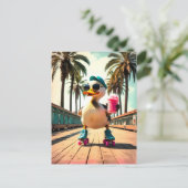 Carte Postale Faire-part Retro Summer Funny Roller Duck  (Debout devant)