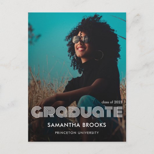 Carte Postale Faire-part Retro Typographie Photo Graduation (Devant)