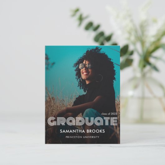 Carte Postale Faire-part Retro Typographie Photo Graduation (Debout devant)