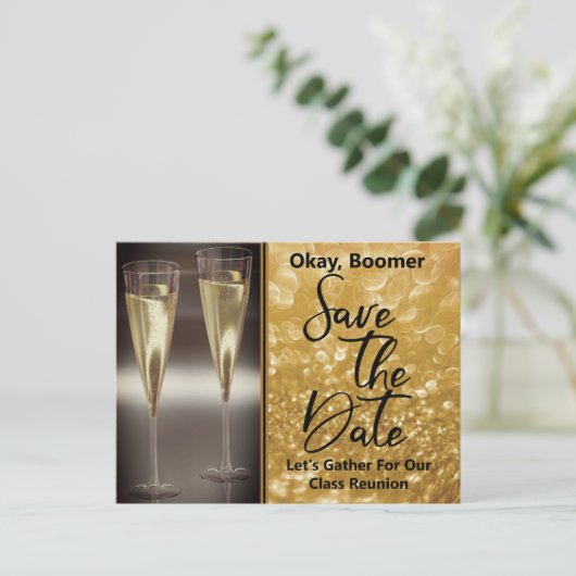 Carte Postale Faire-part Réunion de classe, sauvegarder la date Baby Boomer (Debout devant)